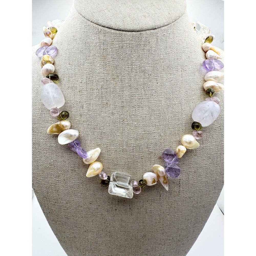 Sterling Silver Freshwater Pearl Multi Color Bead Necklace 19”